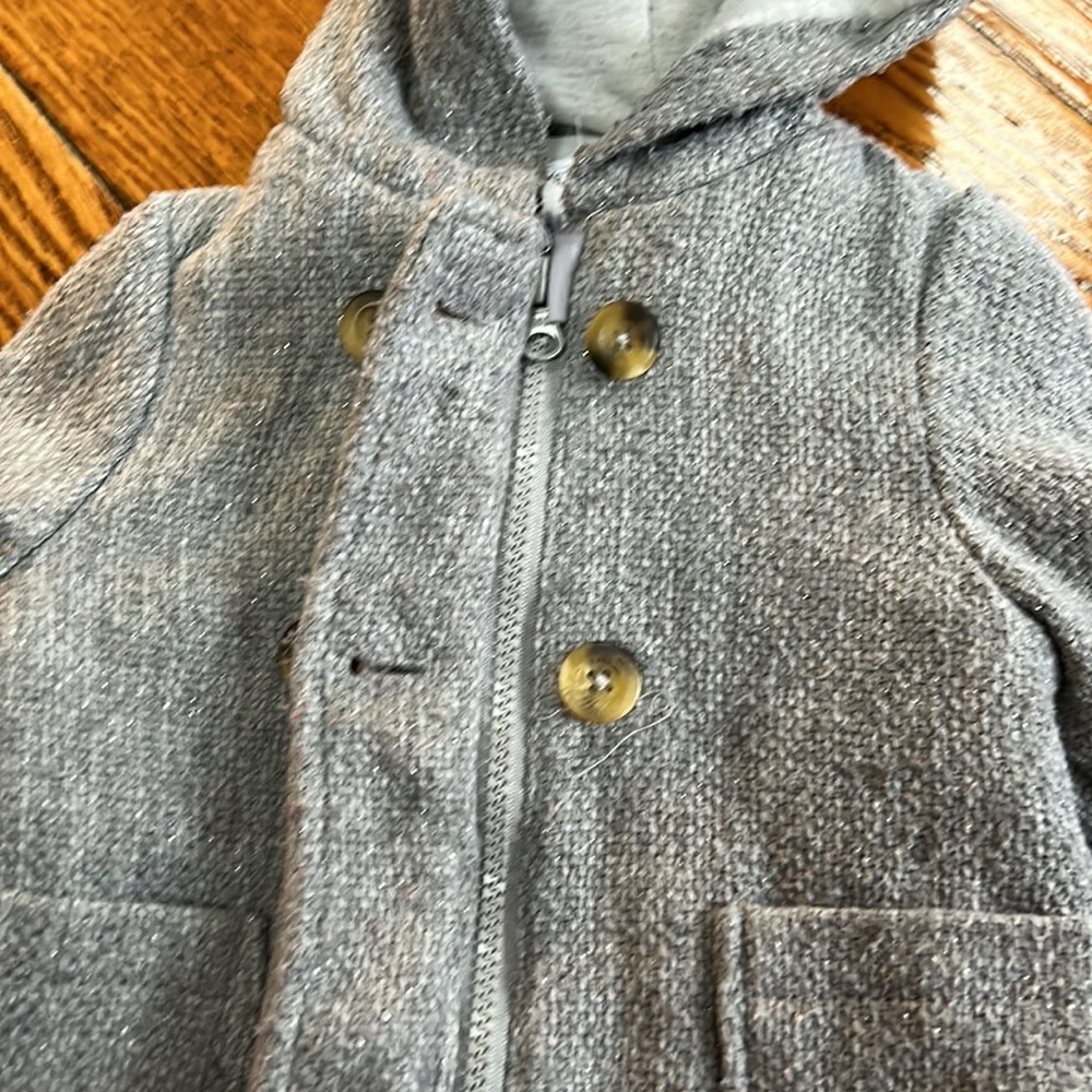 Carter’s gray hooded coat. Zips and buttons, size 18 months. - Picture 3 of 9